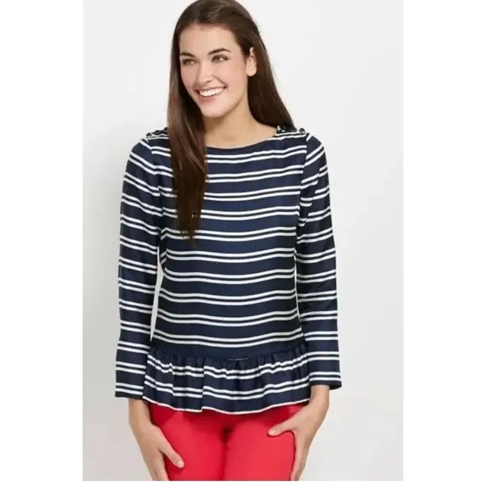 Vineyard Vines peplum striped silk blouse